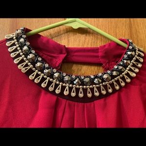 Long sleeve rayon shirt with beaded collar